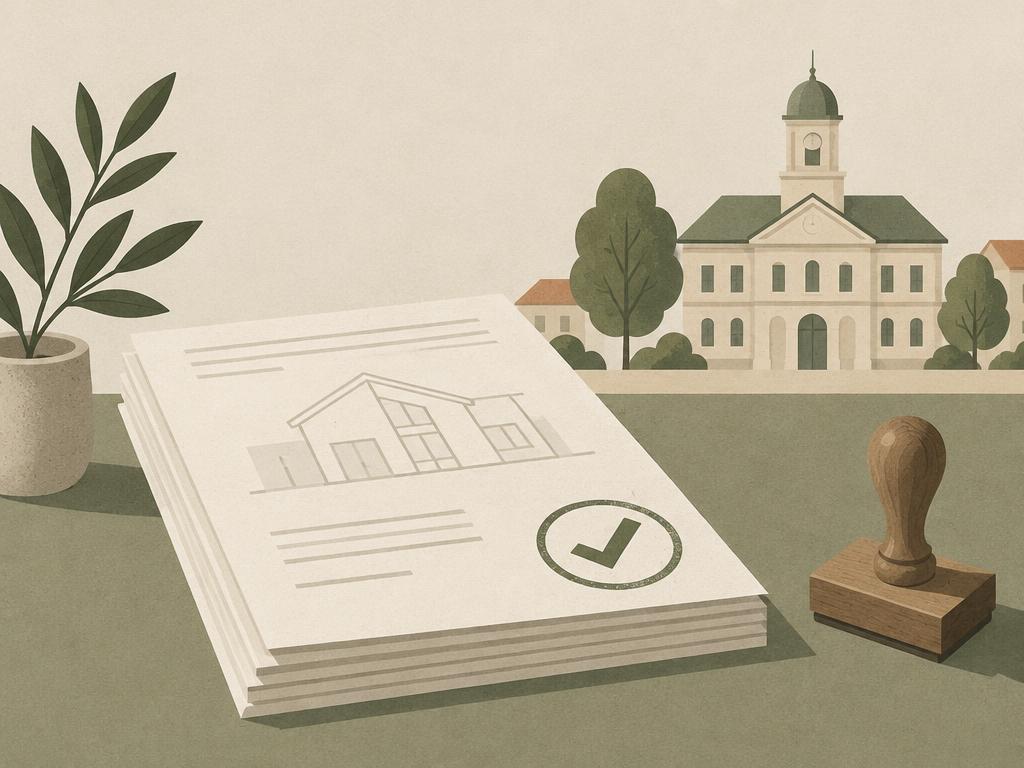 Godkendt byggetilladelse med stempel foran rådhuset